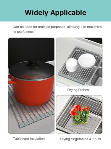 Escurreplatos plegable para colocar sobre el fregadero, escurridor de cocina antideslizante resistente al calor para ahorrar espacio en la encimera