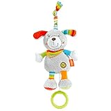 Der kleine Plüsch-Hund ist ein kuscheliger Freund und eine wahre Einschlafhilfe: Die in ihm verborgene Spieluhr kann aufgezogen werden und wiegt Babys mit ihrer beliebten Melodie 