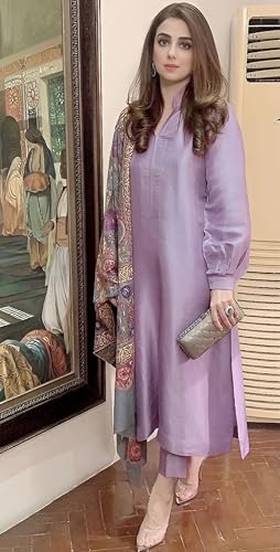 Image of ANNI Designer Women's Rayon Viscose Solid Straight Pakistani Kurta with Pant & Dupatta