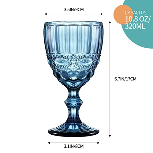 Wongblee Vintage Glass Goblets 10.8 Oz, Embossed Stemmed Glasses, Assorted Colored Drinking Glasses For Wine, Water, Juice, Beverage, Set Of 4 #TOP2