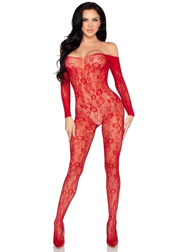 Leg Avenue Bodystocking en Dentelle – One Size – Rouge