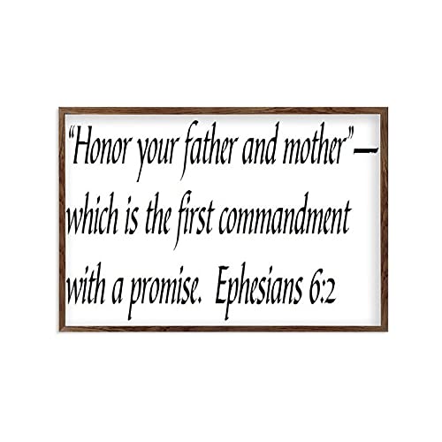 Rustic Wooden Wall Sign Decor Ephesians 6：2 - PL13854 - “Honor Your Father and Mother” White-C6 Wood Sign 20×30cm(8x12 Inch) Farmhouse Inspirational Sayings Home Decoration Ornament