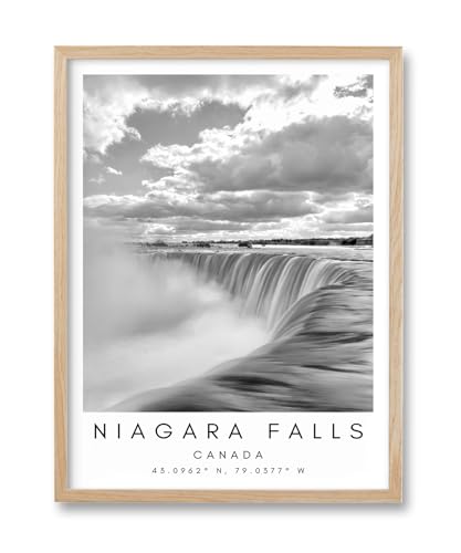 HesenDot 12x16in Niagara Falls Framed Wall Art,Black and White Waterfall Canvas Print,Modern Iconic Nature Photo Poster Wall Decor for Living Room Bedroom Study Home Office Gallery,1 Pack