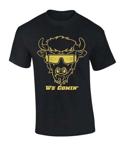 Mens Colorado Sunglasses Buffalo We Comin Team Color Buffaloes Football Short Sleeve T-Shirt Graphic Tee-Black-XL