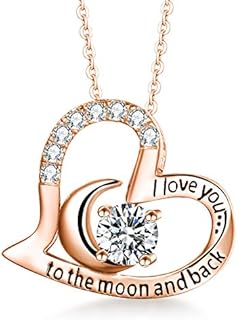 T400 Sterling Silver Necklace I Love You to The Moon and Back White Cubic Zirconia Heart Pendant Jewellery Gifts for Women Wife Girlfriend Her Birthday Valentines