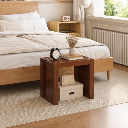 Image of APRTAT Bamboo Dining Bench 17 Inch Indoor Wooden Shoe Benches for Entryway
