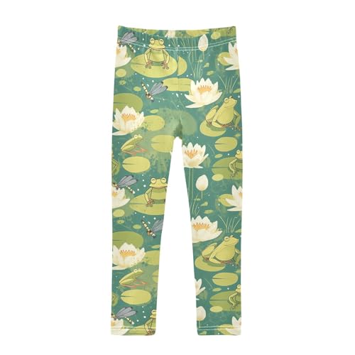 Frogs Dragonflies Girls' Leggings Toddler Doodles Lily Pads Kids Yoga Pants Dance Active Tights 7-8T Multi
