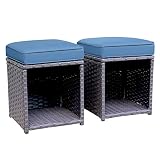JOIVI 2 Pieces Outdoor Patio Ottoman, All Weather Rattan Wicker Ottoman Set, Outdoor Footstool Footr