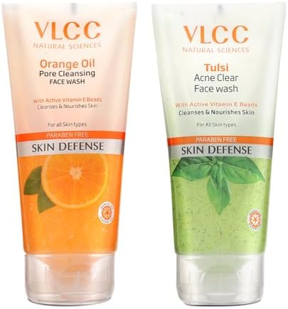 VLCC Tulsi Acne Clear + FREE Orange Oil Pore Cleansing Facewash - B1G1 - 150ml X 2 | Anti-Acne and Oil Control Facewash | Deep cleansing | Paraben Free