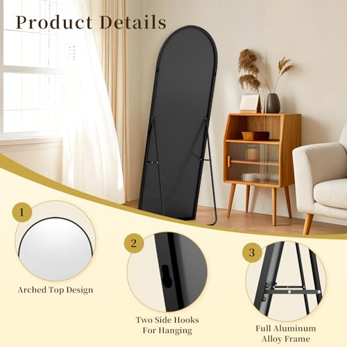 Image of 59 inchx16 inch Floor Mirror Full Length, Arched Full Length Mirror with Stand, Full Body Mirrors for Bedroom Living Room or Cloakroom Black