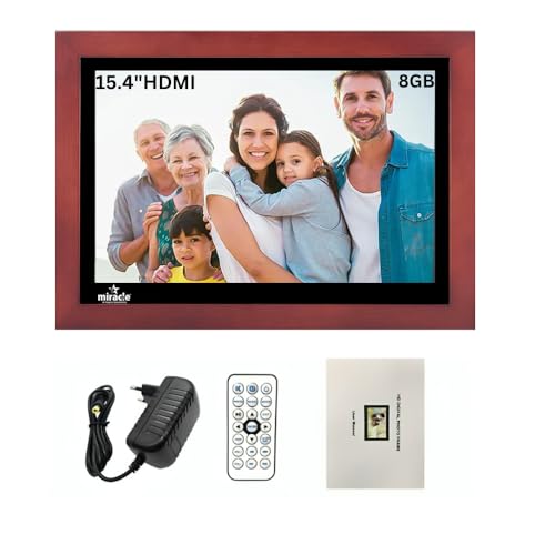 Image of Miracle Digital 15.4''(38.1) cm Wooden Digital Photo Frame Hi- Def.Screen Built in 8GB Memory & 2GB RAM.USB Disk Card,Remote Photos SlideShow,Video Audio,Support SD (Dark)