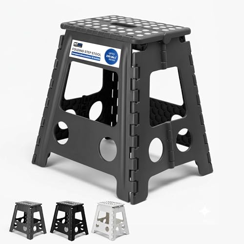 Image of MY DIY Folding Step Stool 15 Inch (40cm) Lightweight Heavy Duty Strong Plastic Stool For Kids & Adults With Easy Carry Handle 150KG Weight Capacity Portable Footstool (Grey)