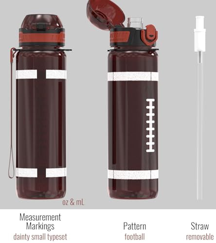 MYFOREST 32oz/1L Sport Water Bottle, Light Tritan, Quick-Open Chug Lid/Straw 2-in-1, Leak-Proof, Dishwasher-Safe, BPA-Free, Drop-Resist & Scratch-Resist for Travel/Gym/Fan Gift (American Football)