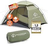 EARTHVENTURE® Zelt für 1 bis 2 Personen - wasserdicht 4000mm - Ultraleicht & kleines Packmaß - Trekkingzelt - Camping - Festival - Biketour - Motorrad - Angelzelt Ideal für 1-2 Mann Zelt - Wanderzelt