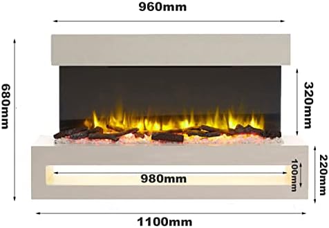 Endeavour Fires Fenwick Wall Mounted Electric Fireplace 110cm/43 1&2kW, 7 day Programmable Remote Control Fire with an off White Surround