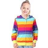 Julerwoo Girls Rainbow Zip Up Sweatshirts Hoodie Stripes Cotton Outfit (7-8Y, Rainbow)