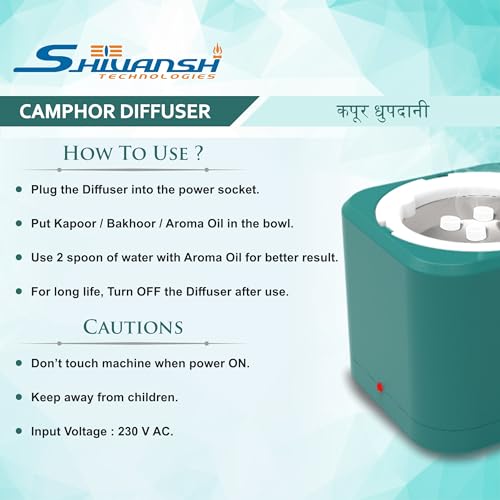 Image of Shivansh Technology Incense Holder Electric Kapoor Dani Camphor Diffuser Burner for Home | Karpuram Bakhoor Oud Aroma Oil & Dhoop Machine | Essential Oil & Fragrance Diffuser for Home (Teal Blue)