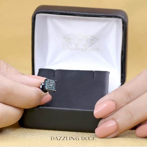 Dazzlingrock Collection 0.25 Carat (ctw) Round Diamond 7.4mm Hip Hop Iced Out Stud Earring (1 Pc Only) in Black & Blue Plated 925 Sterling Silver, Unisex Design Ladies, Mens Real Diamond Earrings3