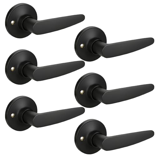 KNOBWELL 6 Pack Half Dummy Door Lever Closet Dummy Door Handle Matte Black Finish Door Lever Reversible for Left or Right Handed Doors