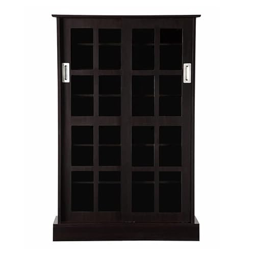 Atlantic Windowpane Media Storage Cabinet With Tempered Glass Pane Styled Sliding Doors, Holds Cd, Dvd Or Blu-Ray Media, Collectables Or Memorabilia, Pn 94835721 In Espresso #TOP1