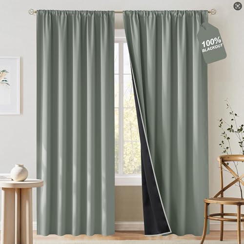 NICETOWN Sage Green Blackout Curtains 84 inches 2 Panels