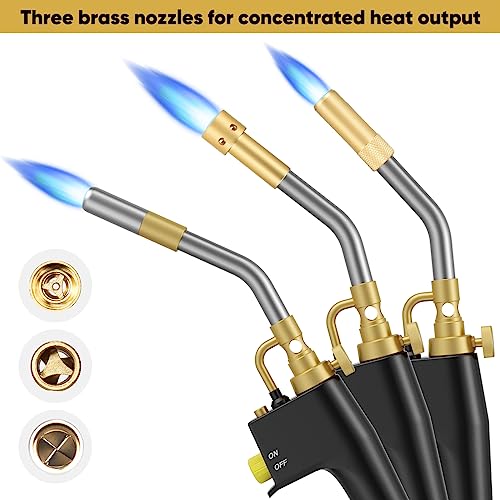 Propane Torch Head With 3 Tips, Trigger Start Mapp/Map Gas Torch W/Push Button Igniter, Welding Torch Head For Mapp, Map/Pro Fuel Cylinder #TOP2