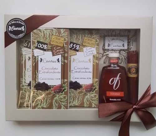 Box Regalo Con 3 Tavolette Di Cioccolato Fondente, Sigaro Di