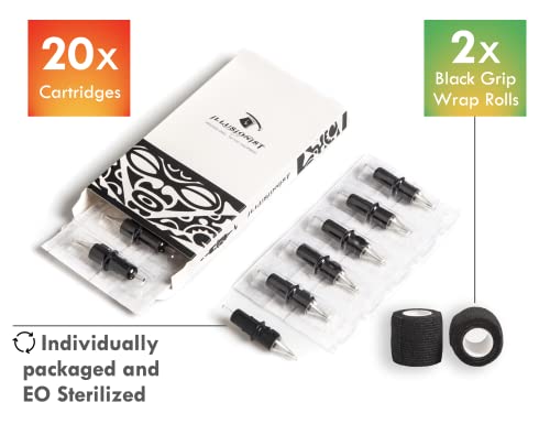 Illusionist Ultra Premium Professional Cartridge Needles W/Grip Wrap Tape #12 Round Liner 20 Pack (1207Rl) #TOP6
