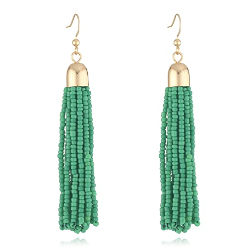 Handmade Beaded Tassel Earrings - Boho Drop Fringe Earrings For Women Girls, Native American Indian Earrings (Short Green) #TOP6