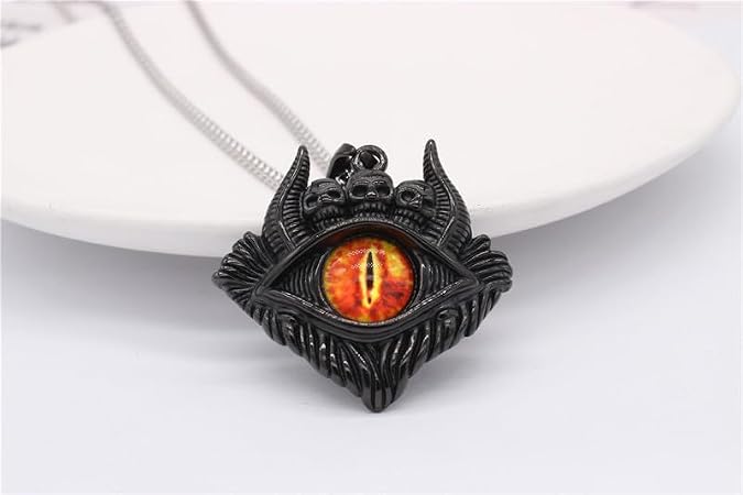 Black Skull Pendant Gothic Protection Evil Eye Demon Bull Horn Skull Medal Pendant Necklace for Men Stainless Steel Skeleton Dragon Eye Necklace Punk Rock Retro Demon Eye Ox Horn Pendant Necklace, 24 inch Box Chain