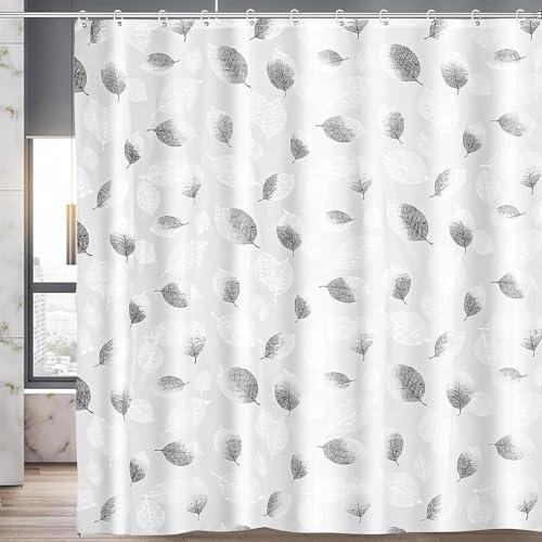 Startseite Cortinas de Ducha Cortina de Ducha Semitransparente con Estampado de Hojas Resistentes al Moho, Cortinas de Baño Impermeables de PEVA con 12 Ganchos, 180 x 200 cm