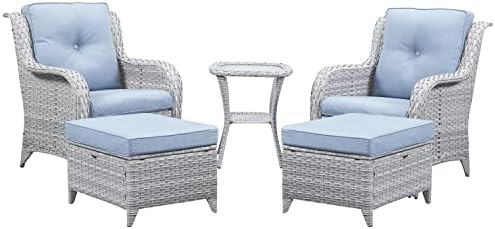 Belord Outdoor Wicker Furniture Set 5 Pieces Patio Conversation Sets Patio Chairs with Ottomans and Side Table for Porch Garden Deck Balcony Poolside