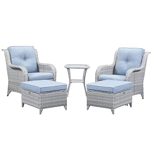 Belord Outdoor Wicker Furniture Set 5 Pieces Patio Conversation Sets Patio Chairs With Ottomans And Side Table For Porch Garden Deck Balcony Poolside #TOP19