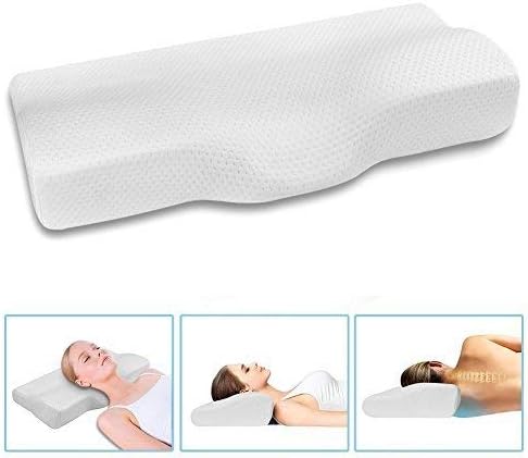 Dream Memory Foam Cervical Contour Pillow - Ergonomic Neck Pillow with Orthopedic Design for Neck Support and Pain Relief - Bed Sleeping Pillow with Washable Pillow Case - White