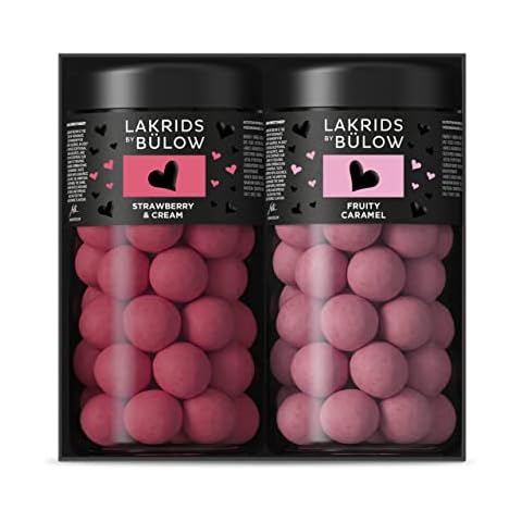 LAKRIDS BY BÜLOW - Love Geschenkbox - 590g - Strawberry & Cream + Fruity Caramel - Geschenk zum Muttertag mit Gourmet Lakritze umhüllt von fruchtiger Schokolade Cover