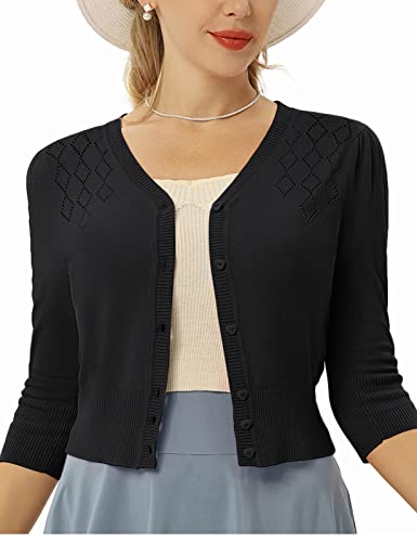 Damen Bolero Kurz 3/4 Arm V-Ausschnitt Knopfleiste Retro Elegant Cardigan...
