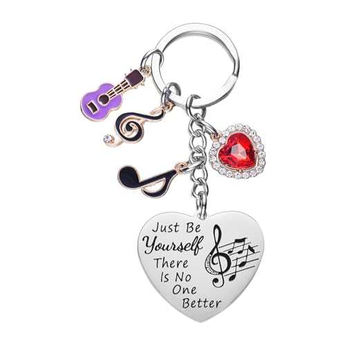Oidea Llavero inspirador para los amantes de la música: Cool Punk de acero inoxidable rojo en forma de corazón nota musical colgante guitarra llavero bolsa de regalo de agradecimiento