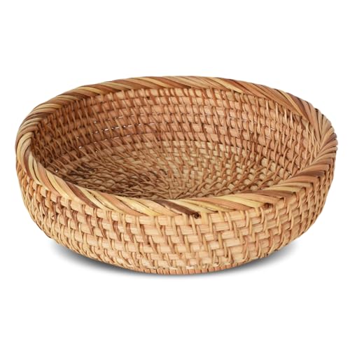 Cestini Portaoggetti Rotondi in Rattan,Vassoio Rotondo in Rattan, Cesto Frutta Tessuta, Vassoio Decorativo Intrecciato a Mano, Rutilizzabile per Colazione, Bevande, Snack e Candele, 20 x 6 x 6 cm