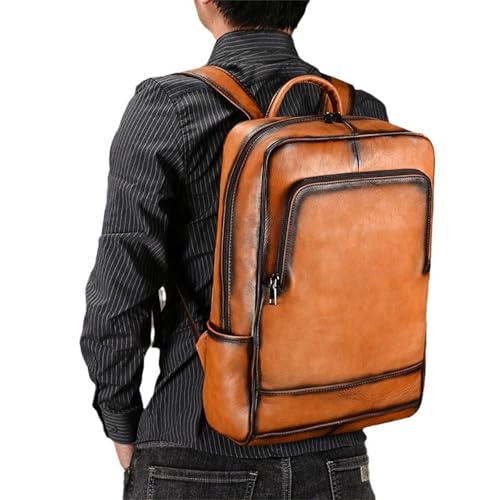 Mens Backpack Men's Leather Shoulder Backpack Vintage Commuter Business Travel Bag for Camping Outdoor Sport,Brown-42x30x13cm2