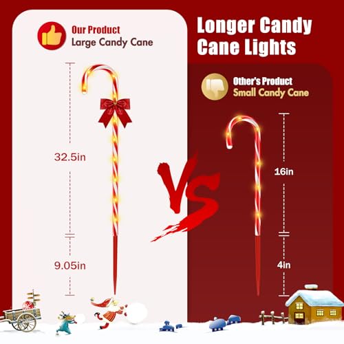 Christmas Candy Cane Pathway Lights, 12PCS 120 LED Christmas Lights Outdoor Decorations with Red Bow Waterproof, 8 Modes Timer Remote Christmas Walkway Light for Xmas Home Yard Lawn Patio Decor by HELESIN - Image 4