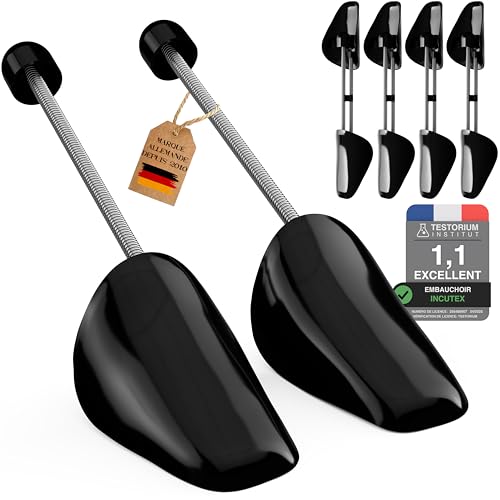 Incutex 4 paires embauchoirs de chaussures tailles variables EU 38-44, embauchoir en plastique, extenseurs de chaussures pour hommes femmes, adaptés aux baskets, chaussures plates, mocassins, noir