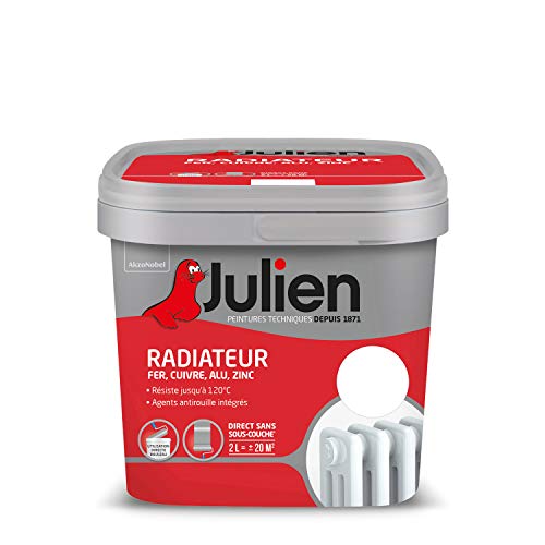 Julien Peinture Radiateur Acrylique, Fer, Cuivre, Alu, zinc - Direct sans sous-couche, Satin, Blanc Satin, 2 L