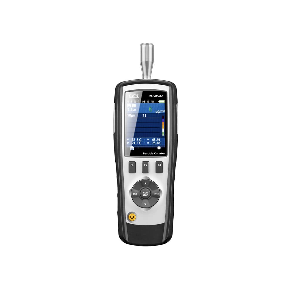 CEM DT-9850M PM2.5/10 Air Particle (0.3,2.5,10μm) with 2.8 inch TFT Color LCD Display Supports Photos and Camera, Temperature, and Humidity, Dust-Free