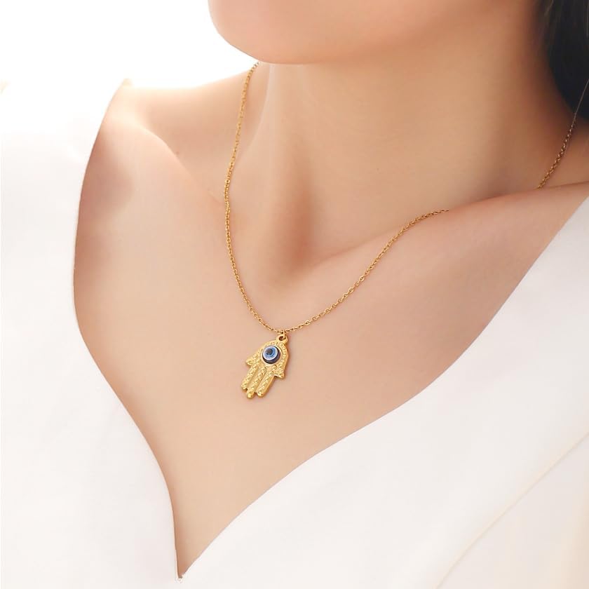 Gold Pendant Necklaces for Women – Evil Eye, Hamsa Hand & Cross Charms – 18K Gold Plated Jewelry, Spiritual Protection, Minimalist Gifts for Her - Image 2