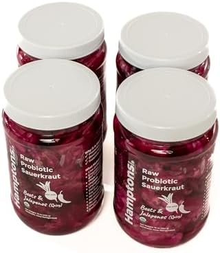 Spicy Sauerkraut Organic Delight - Premium Organic Fusion - Gluten-Free Organic Cabbage, Beets, Jalapenos Fermented Probiotic Rich for Gut Health, Non-GMO, Vegan, (4)16 oz Jar