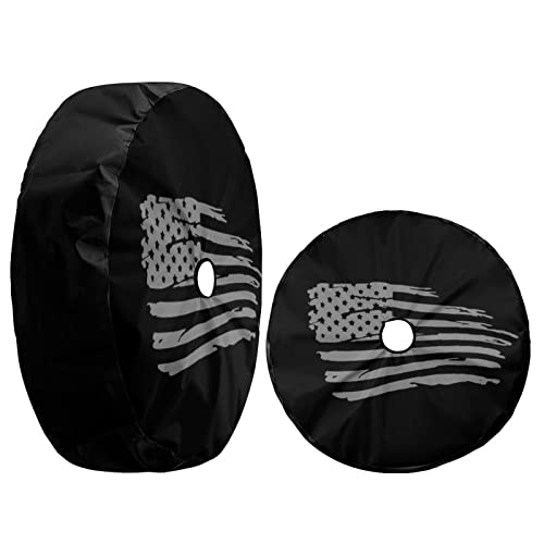 Image of Waving American Flag Military Spare Tire Cover with Backup Camera Hole Wheel Tire Cover Fit Trailer, RV, SUV and Many Vehicle 15inch