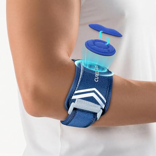 CURECARE Tennis Elbow Support Strap, Adjustable Tennis Elbow Brace for Tendonitis Pain Relief with 2 Compression Pad, Non-slip Tennis & Golfers Elbow Support for Men Women, Epicondylitis Clasp, Blue