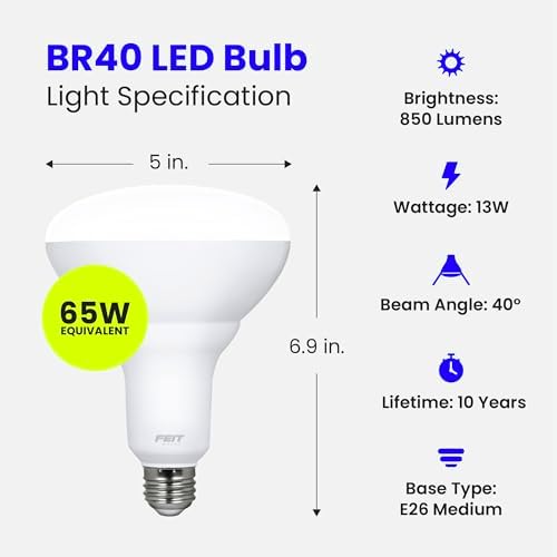 Feit Electric BR40 LED 전구, 65W Eq, 조도 조절 가능, 소프트 화이트 2팩 — 사진 3