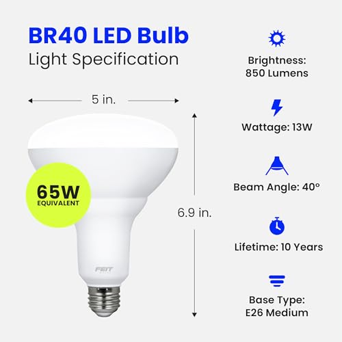 Feit Electric LED BR40 Bulbs, Dimmable, 65W Equivalent, 10 Year Life, 850 Lumens, E26 Base, 2700k Soft White, Flood Lights, Recessed Can Light Bulbs, Damp Rated, UL Listed, 6 Pack, BR40DM/10KLED/2/3 by Feit Electric - Image 2