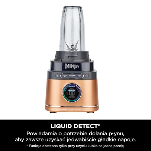 Ninja 2-in-1 Detect Power Blender Pro & Single Serve, 1200 W, dzbanek 2 l (maks.900 ml), 1 kubek 680 ml, smoothie, rozdrabnianie warzyw i miksowanie mrożonych napojów, Czarny- miedziany, TB301EUCP